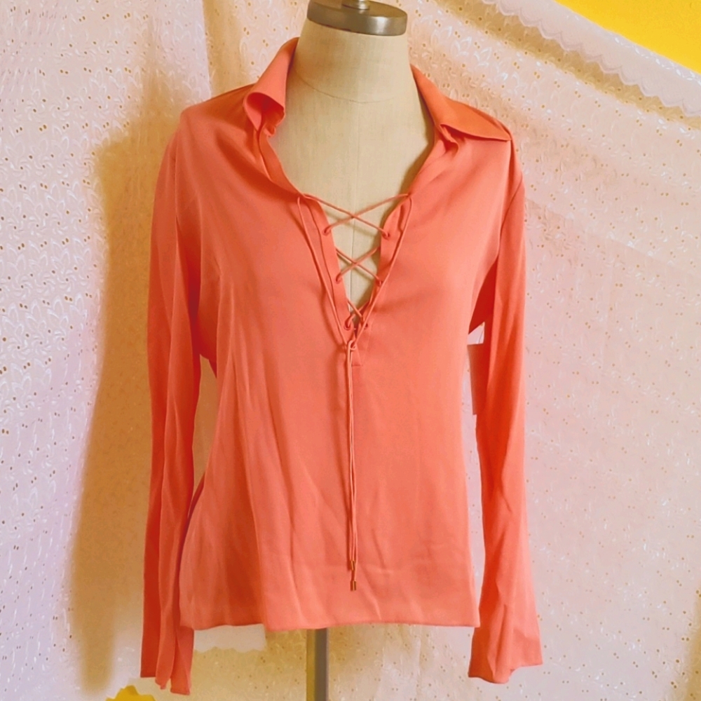 Tahari Coral Silk Top